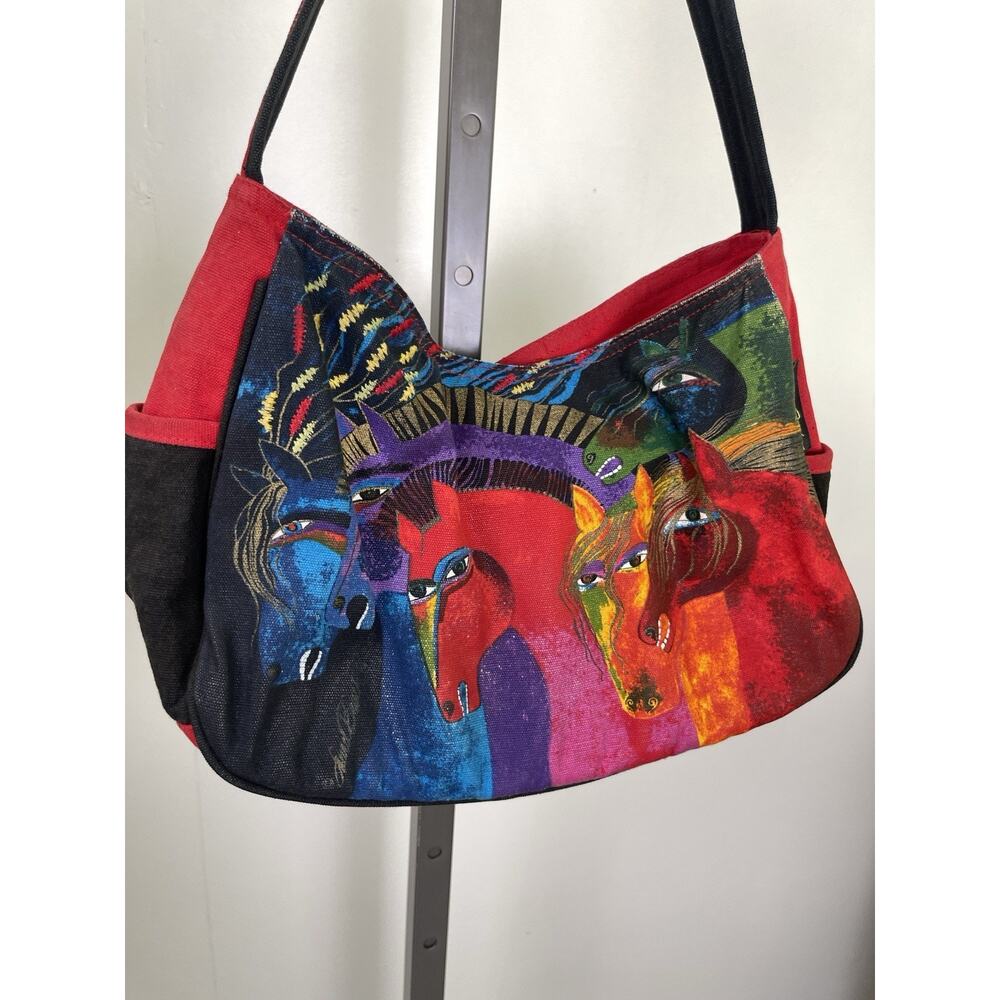 Vintage Laurel Burch Colorful Wild Horses Canvas Shoulder Bag Boho Equestrian